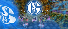 a group of people standing in front of a logo that says s 04