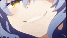 a close up of a anime girl 's face with a smile on it .