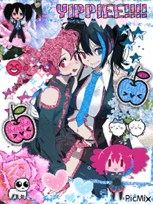 a picture of a couple of anime girls with the words yippiee on top