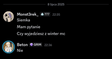 a screenshot of a text conversation between monst3rek and sienka