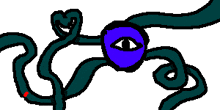 a drawing of a monster with a blue eye and a red nose