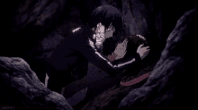 two anime characters , a boy and a girl , are hugging each other .
