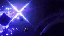 a purple and blue light is coming out of a dark room .
