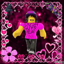 a picture of a roblox character wearing a pink shirt that says " tough guys wear pink "