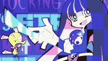 a cartoon drawing of a girl holding a sword with the word " sucking " in the background