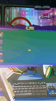 a computer screen shows a cartoon of a car with the word scratch on the screen