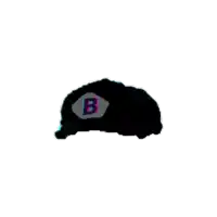 a black hat with the letter b on the front