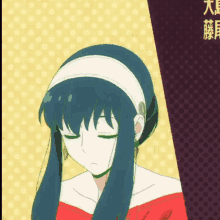 a drawing of a girl with blue hair and a headband