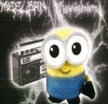 a picture of a minion holding a boombox with the word boyfriend on the bottom