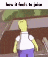a cartoon of homer simpson with the words how it feels to juice above him