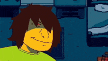 a pixel art of a man with a yellow face and brown hair