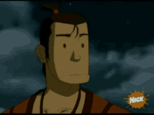 a cartoon of a man with a ponytail and a bird flying in the background with the nick logo visible