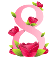 the number 8 is surrounded by pink flowers and green leaves
