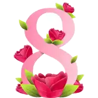 the number 8 is surrounded by pink flowers and green leaves