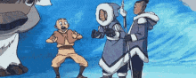 a group of people are standing next to each other in a cartoon .