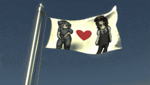 a flag with two people and a red heart on it