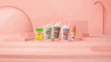 a variety of dq drinks are on display