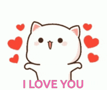 a cartoon cat with hearts around it and the words `` i love you '' .