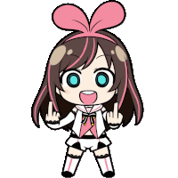 a cartoon drawing of a girl with a pink bow on her head giving the middle finger