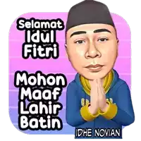 a cartoon of a man with the words selamat idul fitri mohon maaf lahir batin on the bottom