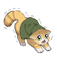 a cartoon cat wearing a green hat and a green scarf around its neck