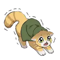 a cartoon cat wearing a green hat and a green scarf around its neck