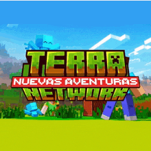 a logo for terra nuevos aventuras network with a minecraft theme