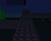a computer generated image of a dock with a green plant in the background