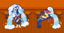 a pixel art drawing of a man and a woman with tears coming out of their eyes