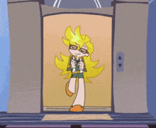a cartoon character is standing in an elevator with the letters a and v visible