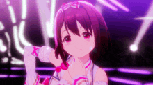 a girl with red eyes and a bow on her hair