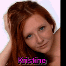 a close up of a woman with the name kristine on her face