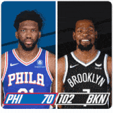 a philadelphia basketball player and a brooklyn basketball player are shown side by side