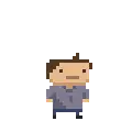 a pixel art illustration of a shirtless man standing in the water .
