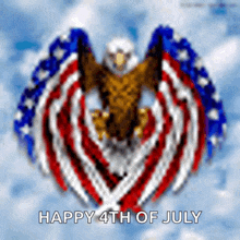 a bald eagle is surrounded by an american flag and the words happy 4th of july