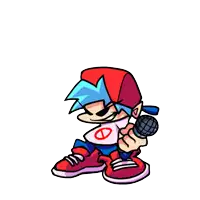 a cartoon character is holding a microphone and wearing a red hat .