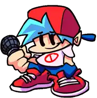 a cartoon character is holding a microphone and wearing a red hat .