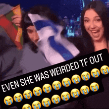 a picture of a man and a woman with the caption " even she was weirded tf out " on it