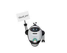 a robot is holding a thank you sign