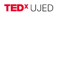 a logo for tedx ujed with a white background