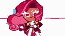 a cartoon of a girl with pink hair holding a sword