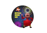a cartoon character with fireworks and the words mithai mode on behind him