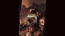 a picture of a hedgehog is surrounded by skulls in a dark room