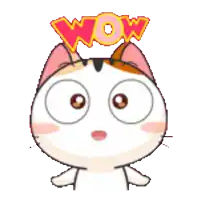 a cartoon cat with a wow sticker on it 's head
