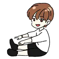a cartoon drawing of a young boy sitting on the floor