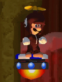 a close up of a cartoon character 's face with a blue and white stripe on it .