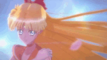 a close up of a sailor moon character with long blonde hair .