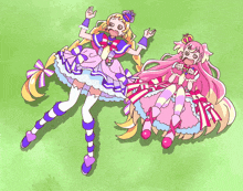 a cartoon of two girls laying on the grass
