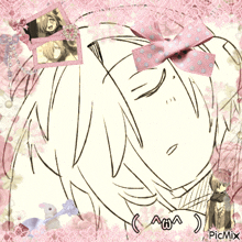 a drawing of a girl with a bow on her head is displayed on a picmix page