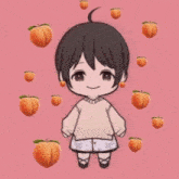 a cartoon of a girl surrounded by peaches